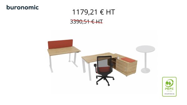 2 Bureaux  individuels ( 1 avec console B-Box & 1 électrique) + 1 siège Papillon + 1 table haute ronde - Uniquement Île-de-France