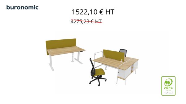 2 Bureaux (1 multi-poste & 1 individuel électrique) + 2 sièges Papillon - Uniquement Île-de-France