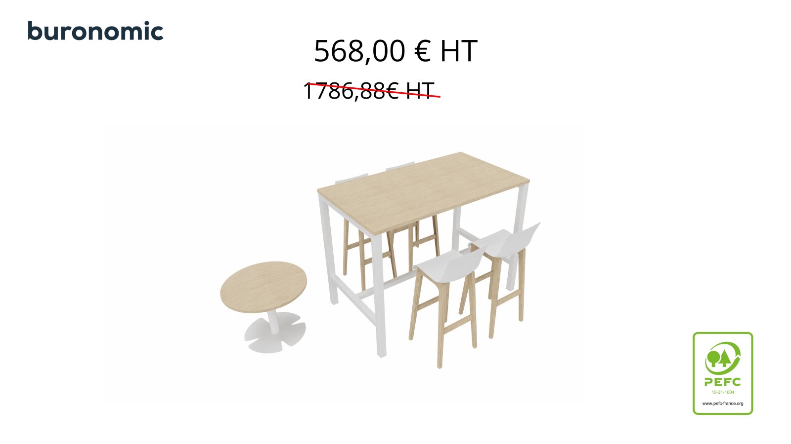 1 Table Haute rectangulaire + 4 Tabourets dossier haut + 1 Table basse ronde - Uniquement Île de France