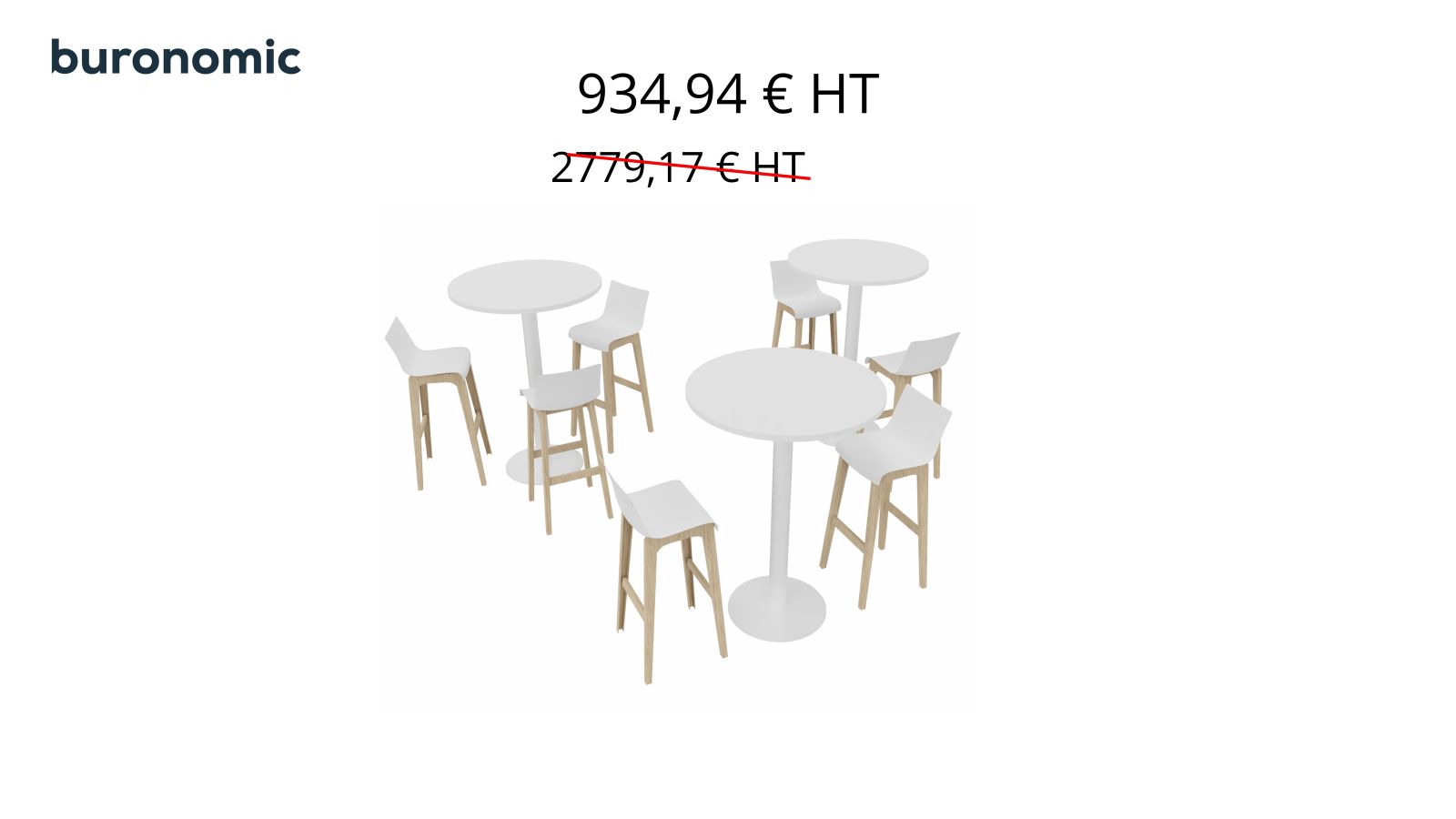 3 Tables hautes rondes + 7 Tabourets dossier haut - Uniquement Île de France