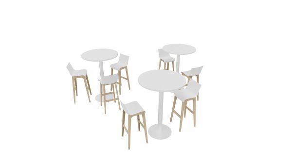 3 Tables hautes rondes + 7 Tabourets dossier haut - Uniquement Île de France