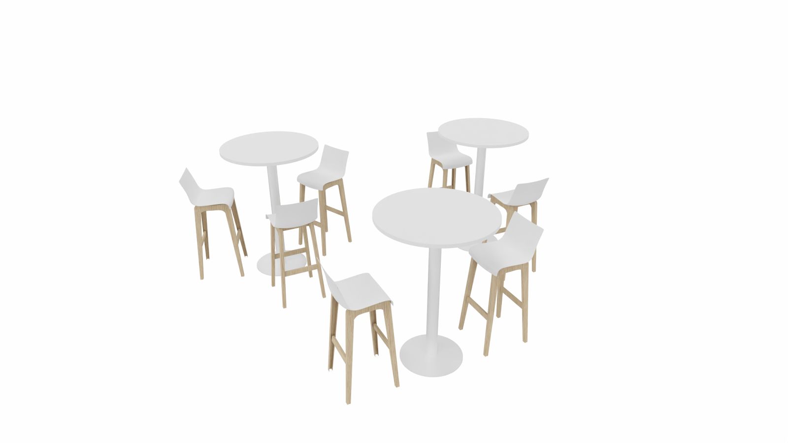 3 Tables hautes rondes + 7 Tabourets dossier haut - Uniquement Île de France