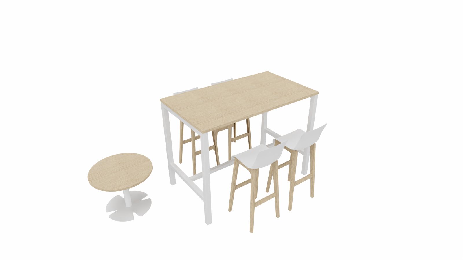 1 Table Haute rectangulaire + 4 Tabourets dossier haut + 1 Table basse ronde - Uniquement Île de France