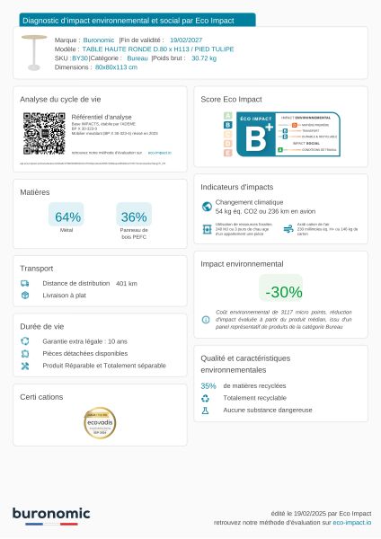 3 Tables hautes rondes + 7 Tabourets dossier haut - Uniquement Île de France