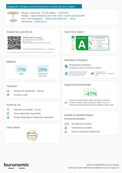 1 Table Haute rectangulaire + 4 Tabourets dossier haut + 1 Table basse ronde - Uniquement Île de France